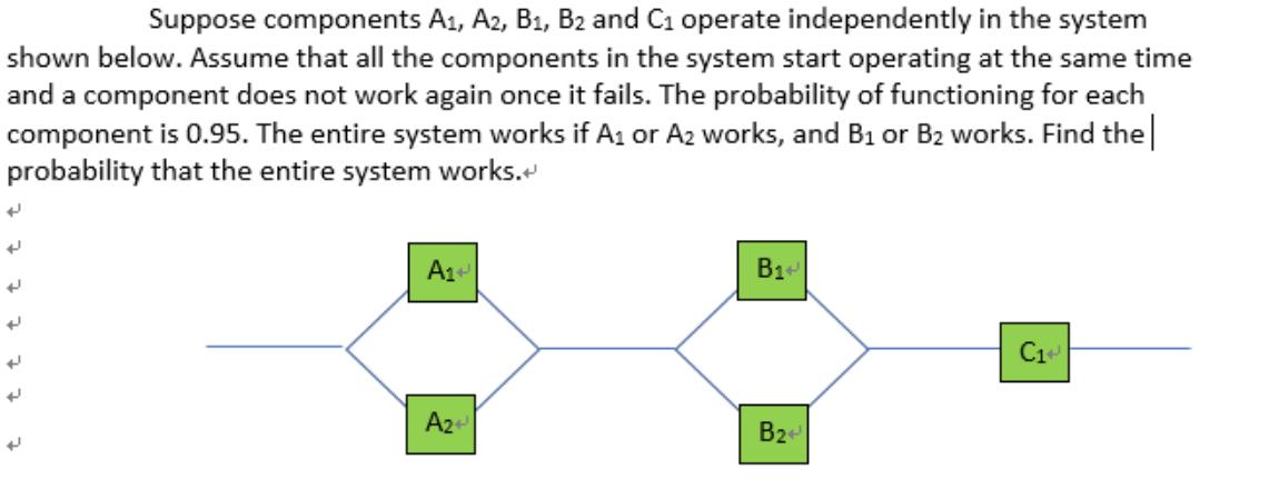 Suppose components A1, A2, B1, B2 and C operate independently in the system shown below. Assume that all the