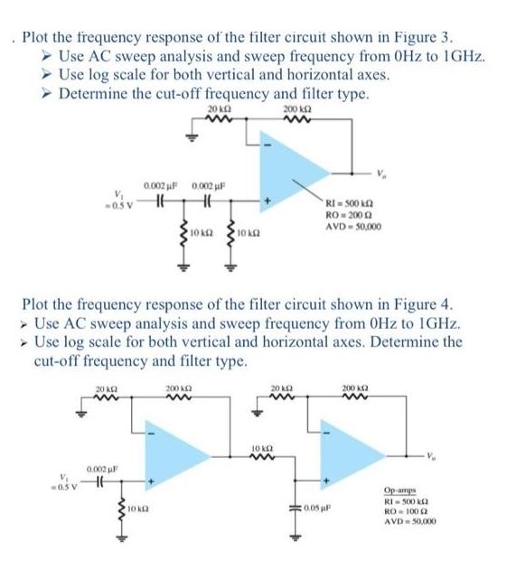 . Plot the frequency response of the filter circuit shown in Figure 3. > Use AC sweep analysis and sweep