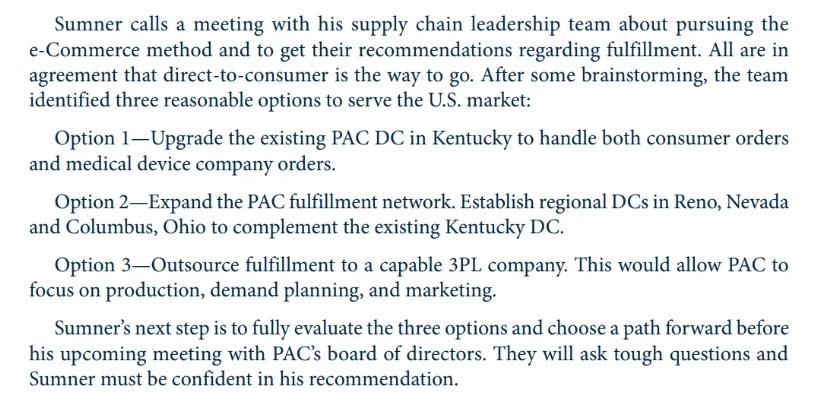 Sumner calls a meeting with his supply chain leadership team about pursuing the e-Commerce method and to get