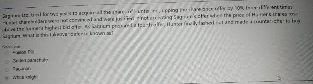 Sagrium Ltd. tried for two years to acquire all the shares of Hunter Inc., upping the share price offer by
