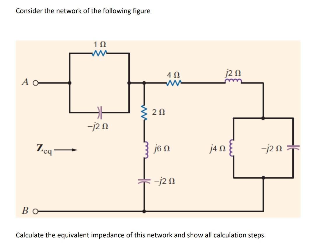 Consider the network of the following figure  Zeq-  1  -j2  2 4  j6  -j2  j2  j4  -j2  Calculate the