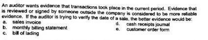 An auditor wants evidence that transactions took place in the current period. Evidence that is reviewed or