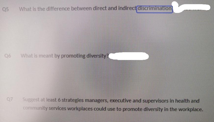 Q5 Q6 07 What is the difference between direct and indirect discrimination What is meant by promoting