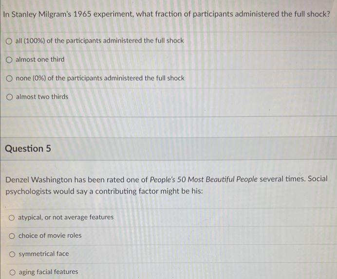 In Stanley Milgram's 1965 experiment, what fraction of participants administered the full shock? O all (100%)