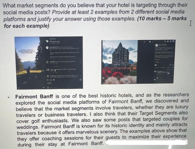 What market segments do you believe that your hotel is targeting through their social media posts? Provide at