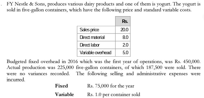 FY Nestle & Sons, produces various dairy products and one of them is yogurt. The yogurt is sold in