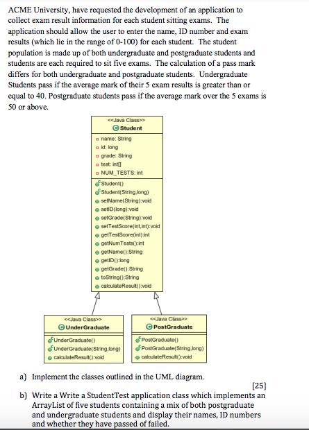 ACME University, have requested the development of an application to collect exam result information for each
