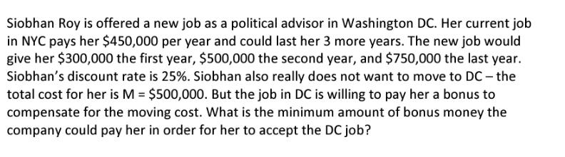 Siobhan Roy is offered a new job as a political advisor in Washington DC. Her current job in NYC pays her