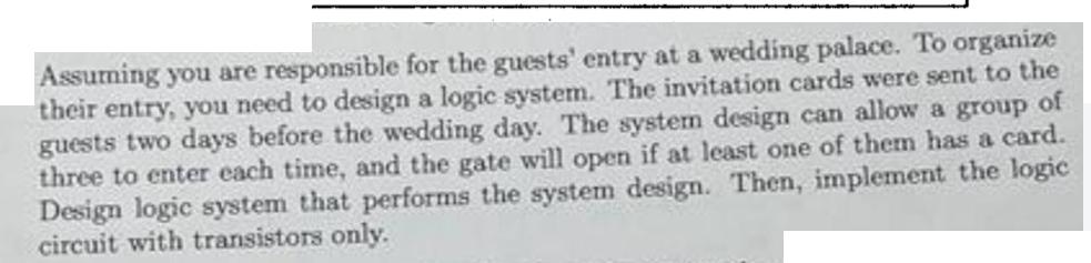 Assuming you are responsible for the guests' entry at a wedding palace. To organize their entry, you need to