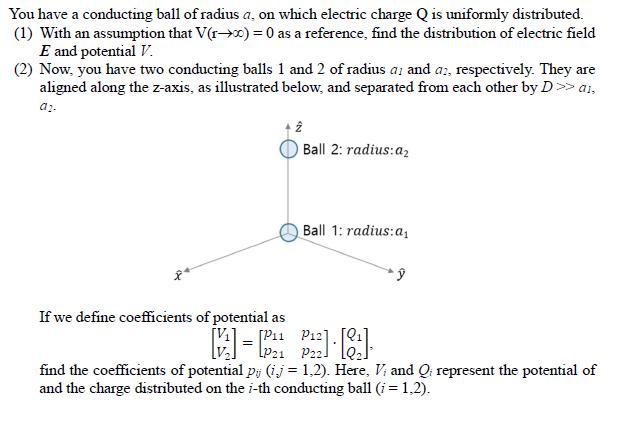 You have a conducting ball of radius a, on which electric charge Q is uniformly distributed. (1) With an