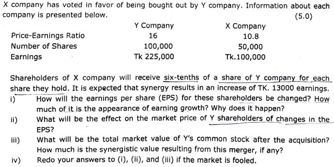 X company has voted in favor of being bought out by Y company. Information about each company is presented