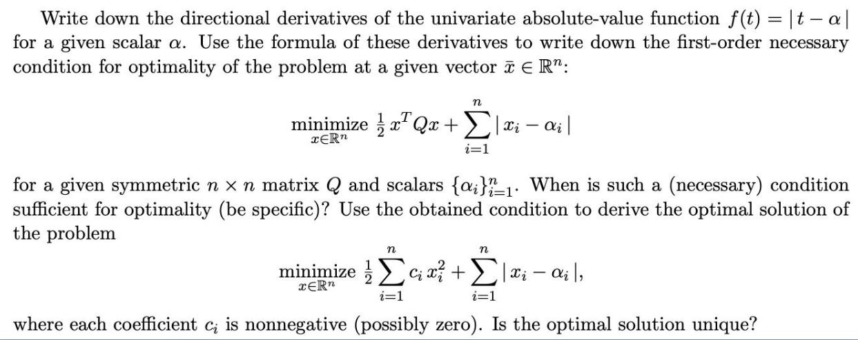 Write down the directional derivatives of the univariate absolute-value function f(t) = |t-a| for a given