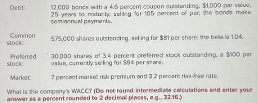 12,000 bonds with a 4.6 percent coupon outstanding. $1,000 par value, 25 years to maturity, selling for 105