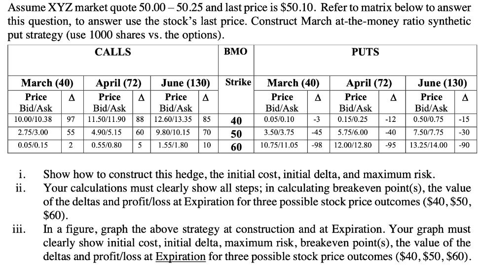 Assume XYZ market quote 50.00 50.25 and last price is $50.10. Refer to matrix below to answer this question,