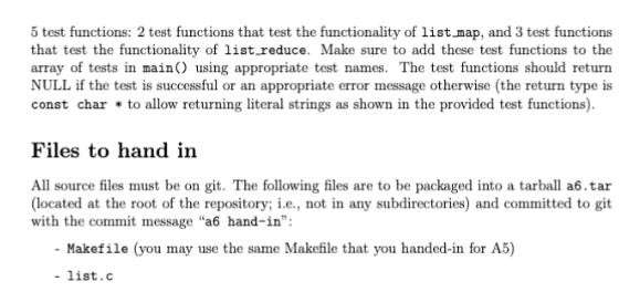 5 test functions: 2 test functions that test the functionality of list map, and 3 test functions that test