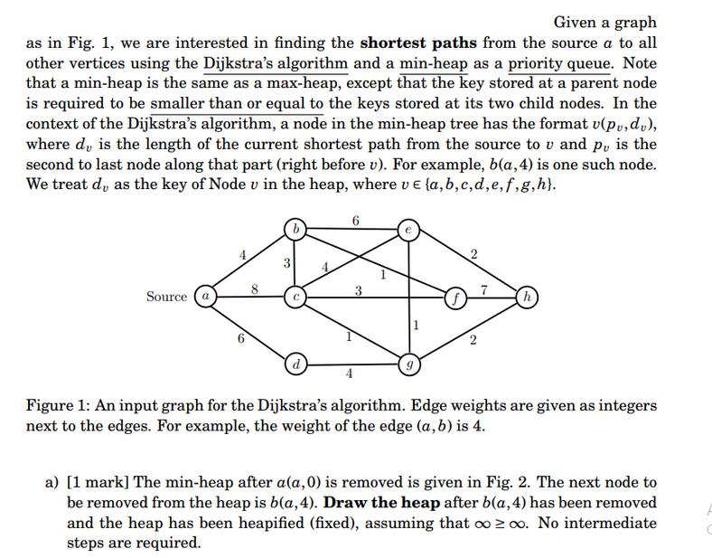 Given a graph as in Fig. 1, we are interested in finding the shortest paths from the source a to all other