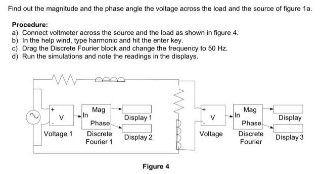 Find out the magnitude and the phase angle the voltage across the load and the source of figure 1a.