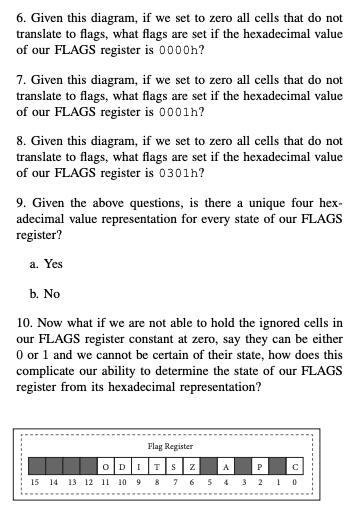 6. Given this diagram, if we set to zero all cells that do not translate to flags, what flags are set if the