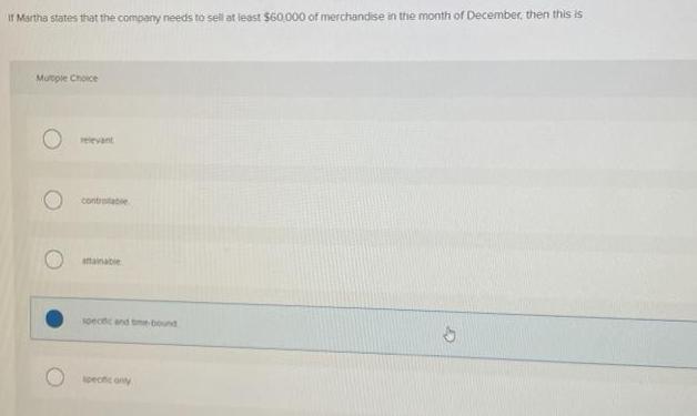 If Martha states that the company needs to sell at least $60,000 of merchandise in the month of December,