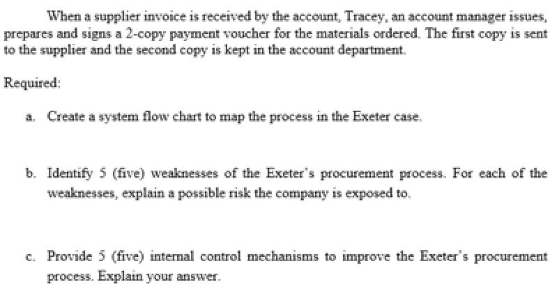 When a supplier invoice is received by the account, Tracey, an account manager issues, prepares and signs a