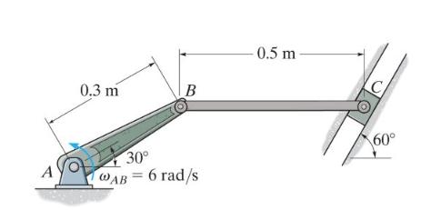 A 0.3 m B 30 WAB = 6 rad/s 0.5 m 60