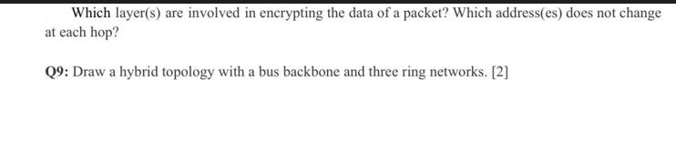 Which layer(s) are involved in encrypting the data of a packet? Which address(es) does not change at each