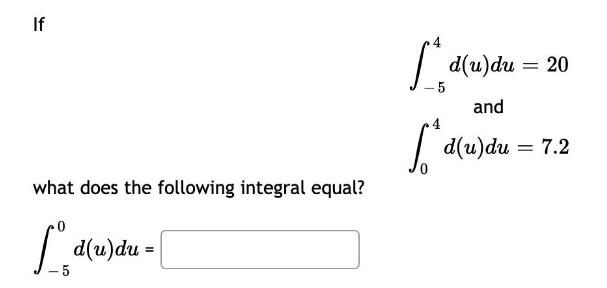 If what does the following integral equal? [d(u) du = 5 [* d(u)du - 5 and [* d(u) du d(u)du = 7.2 = 20