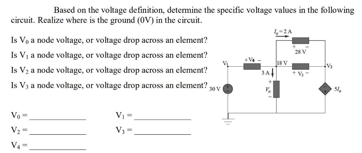 Based on the voltage definition, determine the specific voltage values in the following circuit. Realize