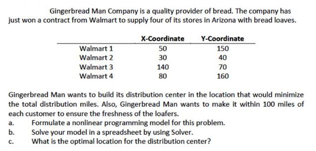 Gingerbread Man Company is a quality provider of bread. The company has just won a contract from Walmart to