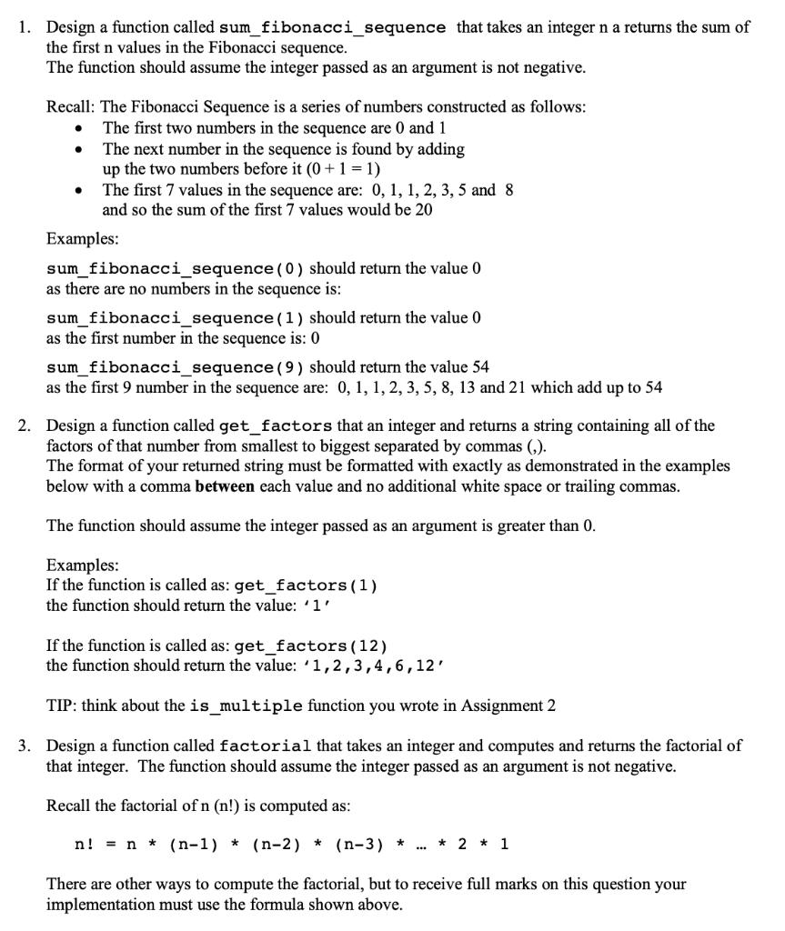 1. Design a function called sum_fibonacci_sequence that takes an integer na returns the sum of the first n