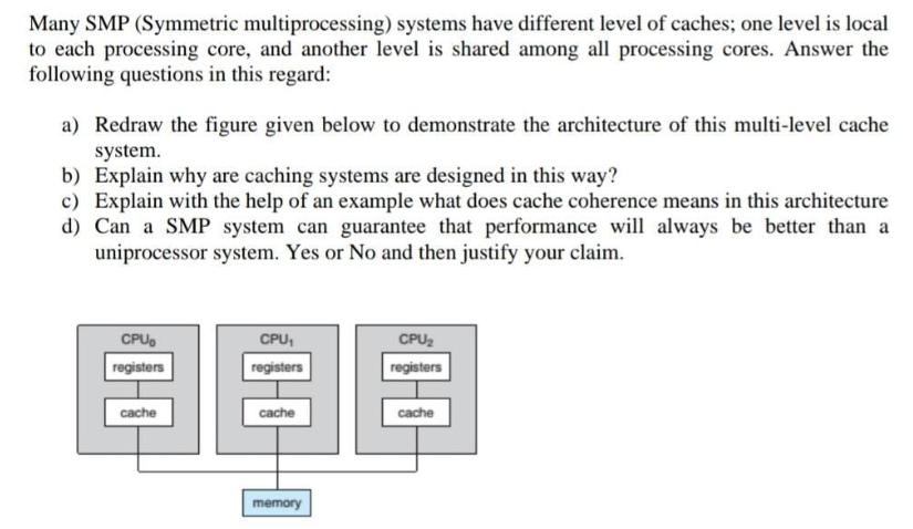 Many SMP (Symmetric multiprocessing) systems have different level of caches; one level is local to each