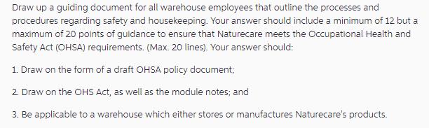 Draw up a guiding document for all warehouse employees that outline the processes and procedures regarding
