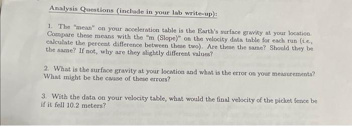 Analysis Questions (include in your lab write-up): 1. The 