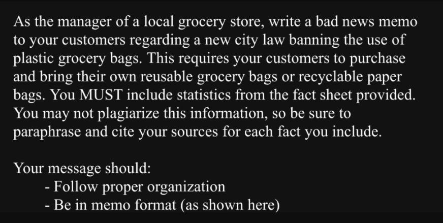 As the manager of a local grocery store, write a bad news memo to your customers regarding a new city law