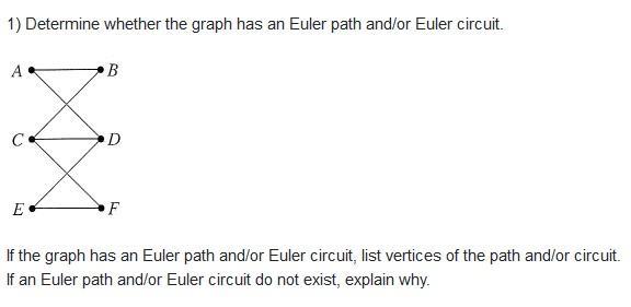1) Determine whether the graph has an Euler path and/or Euler circuit. A 0 E B D F If the graph has an Euler