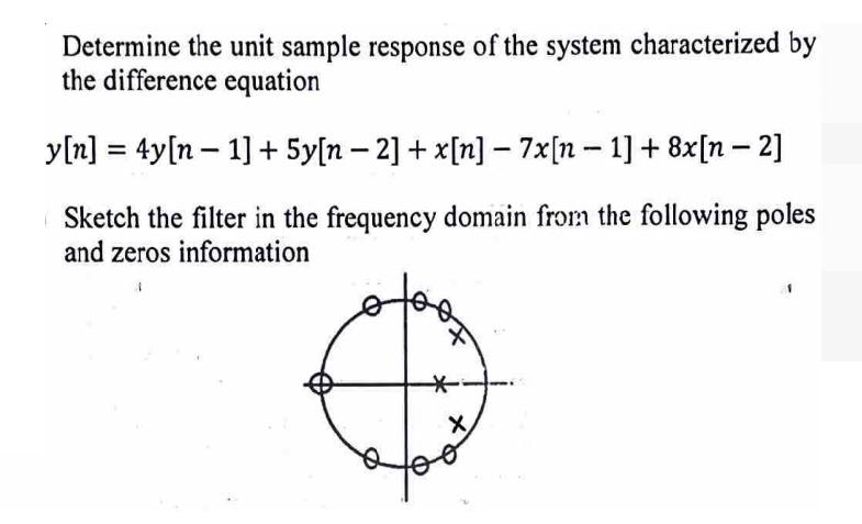 Determine the unit sample response of the system characterized by the difference equation y[n] = 4y[n 1] +