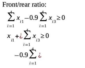 Front/rear ratio: x -0.9 .20 13 i=1 i=1 x to Ex20 +i il 13 i=1 -0.9  i=1
