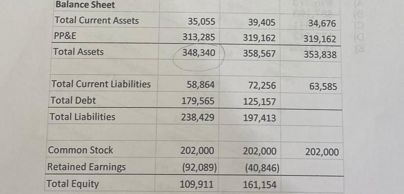 Balance Sheet Total Current Assets PP&E Total Assets Total Current Liabilities Total Debt Total Liabilities