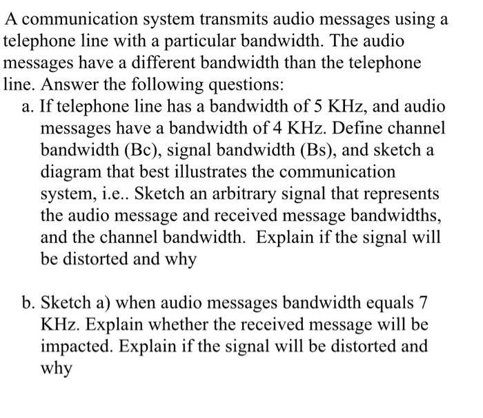 A communication system transmits audio messages using a telephone line with a particular bandwidth. The audio