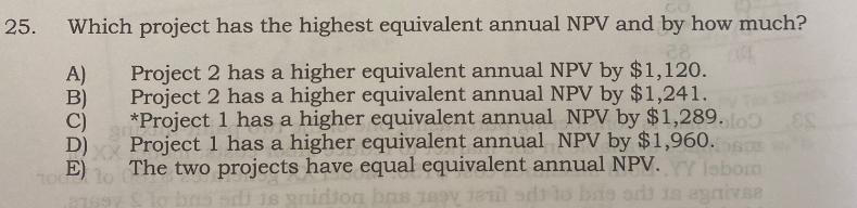 25. Which project has the highest equivalent annual NPV and by how much? Project 2 has a higher equivalent