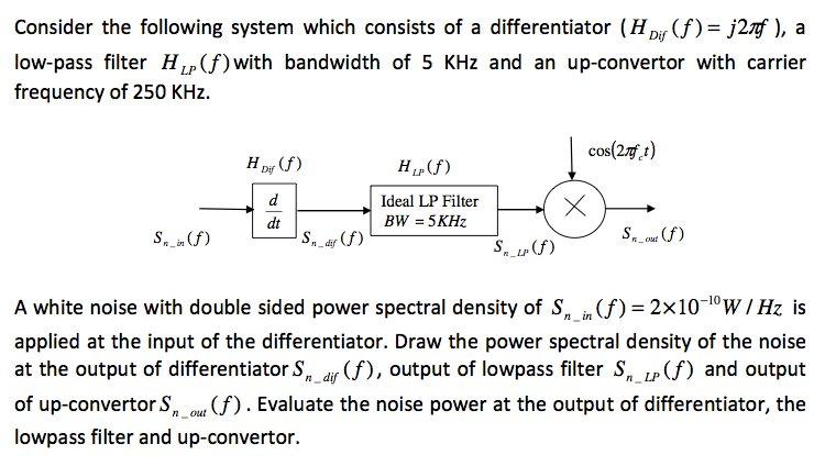 Consider the following system which consists of a differentiator (HDif (f) = j2nf ), a low-pass filter HP (f)
