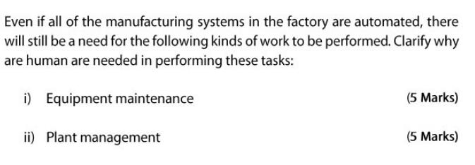 Even if all of the manufacturing systems in the factory are automated, there will still be a need for the