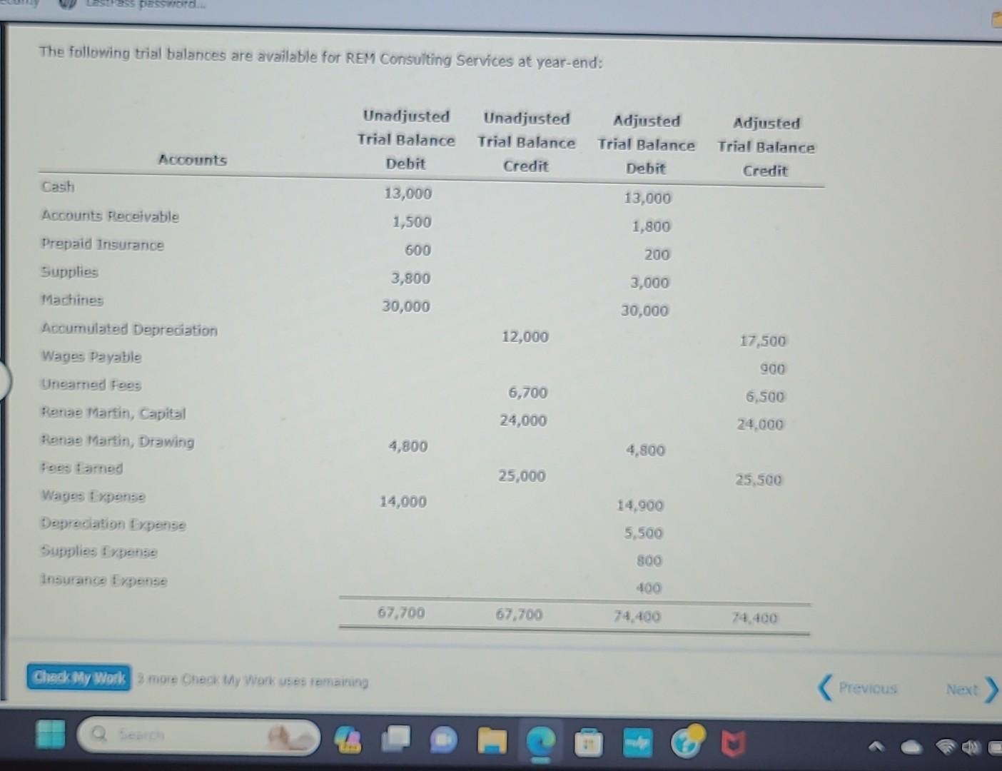 password... The following trial balances are available for REM Consulting Services at year-end: Accounts Cash