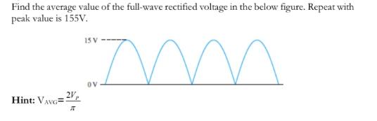 Find the average value of the full-wave rectified voltage in the below figure. Repeat with peak value is