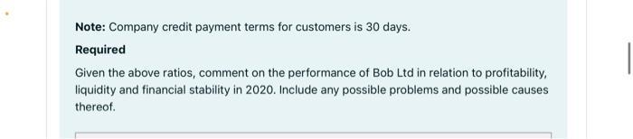 Note: Company credit payment terms for customers is 30 days. Required Given the above ratios, comment on the