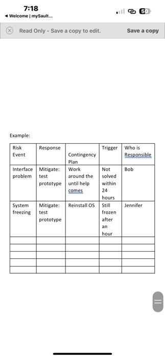 7:18 Welcome | mySault... Read Only - Save a copy to edit. Example: Risk Event Response Interface Mitigate: