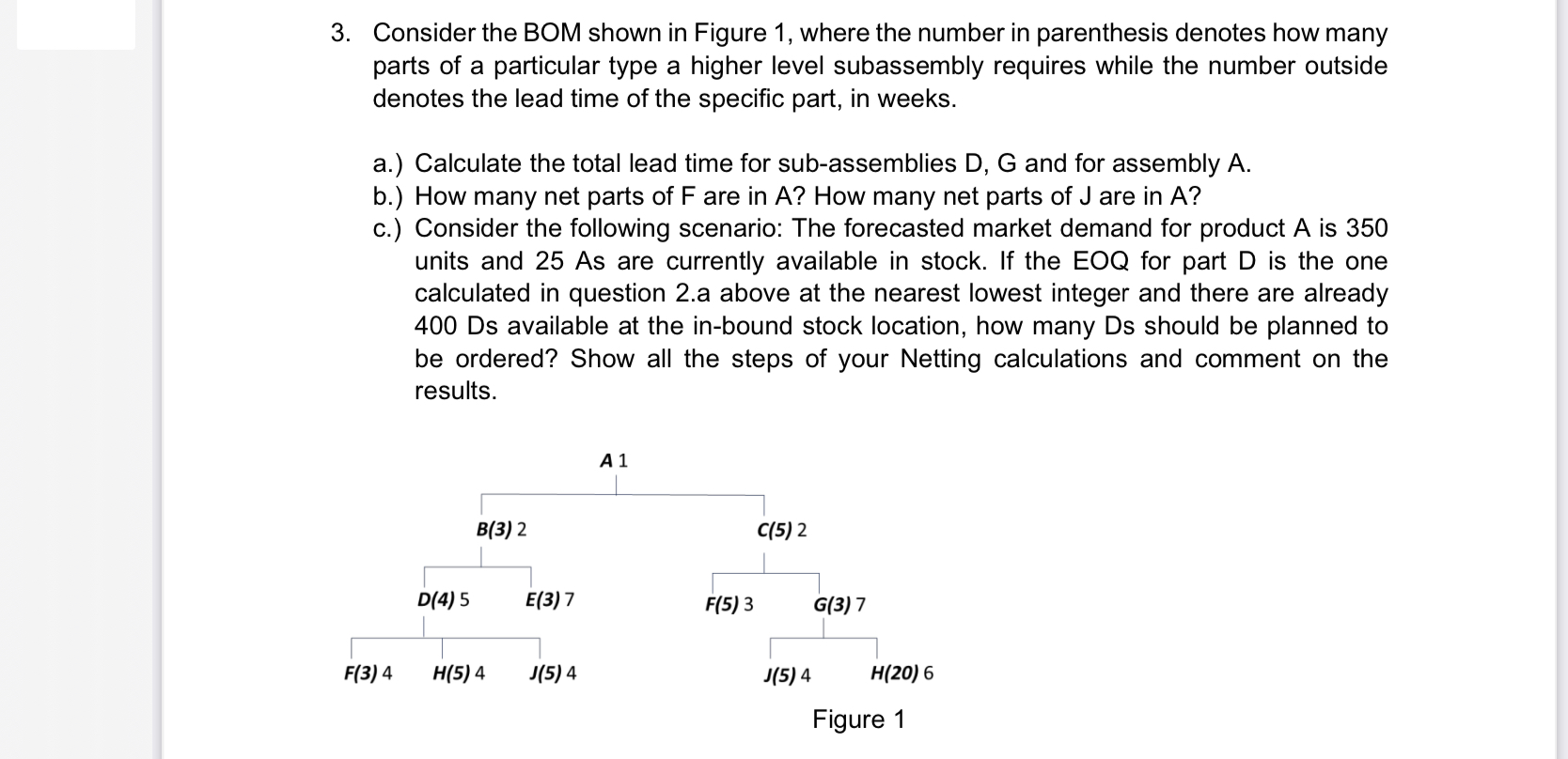 3. Consider the BOM shown in Figure 1, where the number in parenthesis denotes how many parts of a particular