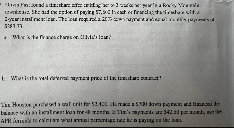 P. Olivia Fast found a timeshare offer entitling her to 3 weeks per year in a Rocky Mountain townhouse. She