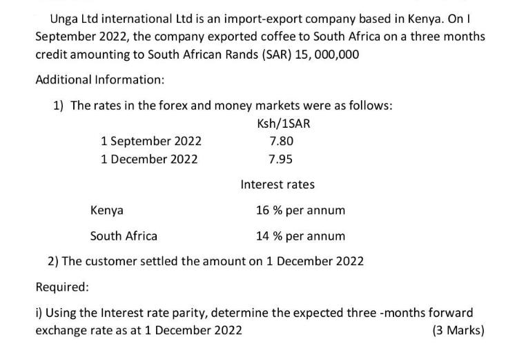 Unga Ltd international Ltd is an import-export company based in Kenya. On I September 2022, the company