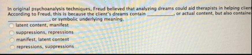 In original psychoanalysis techniques, Freud believed that analyzing dreams could aid therapists in helping